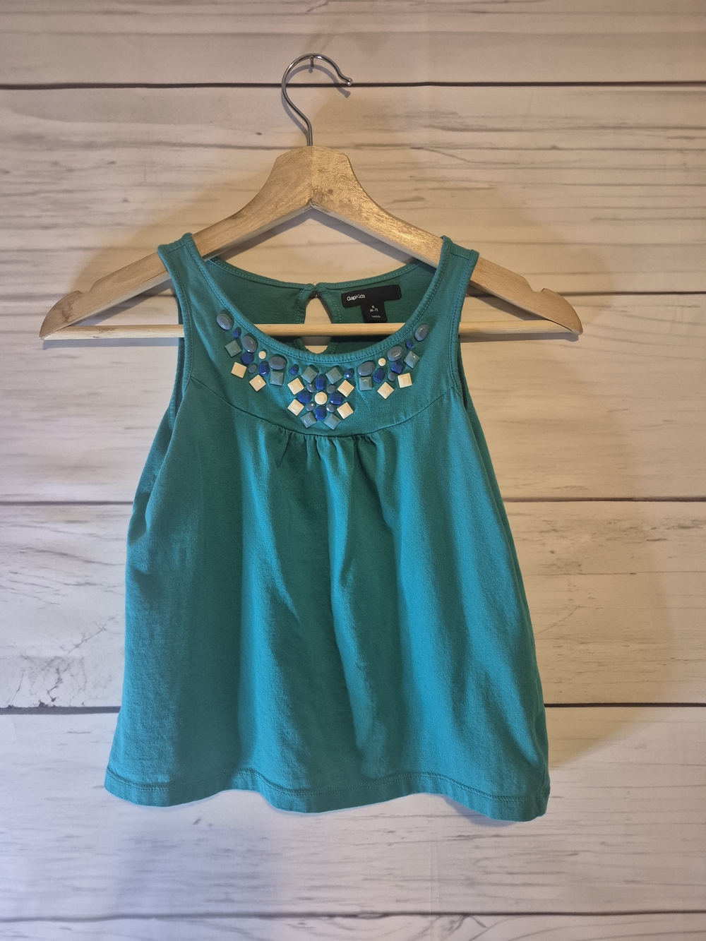 GAPKID'S Teal Tank Top with Beaded Neckline & Keyhole Back Small (6-7)